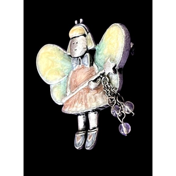 Vintage Fairy Brooch Pin With Enamel Wings & Dress - Picture 3 of 4